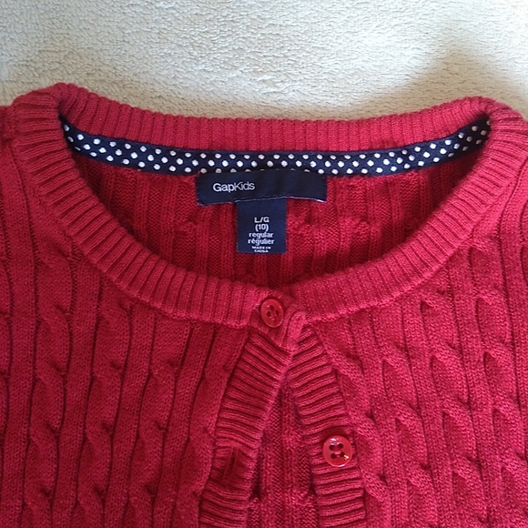 Girls GAP Red Cable Knit Buttoned Cotton Cardigan size 10 - Picture 2 of 5